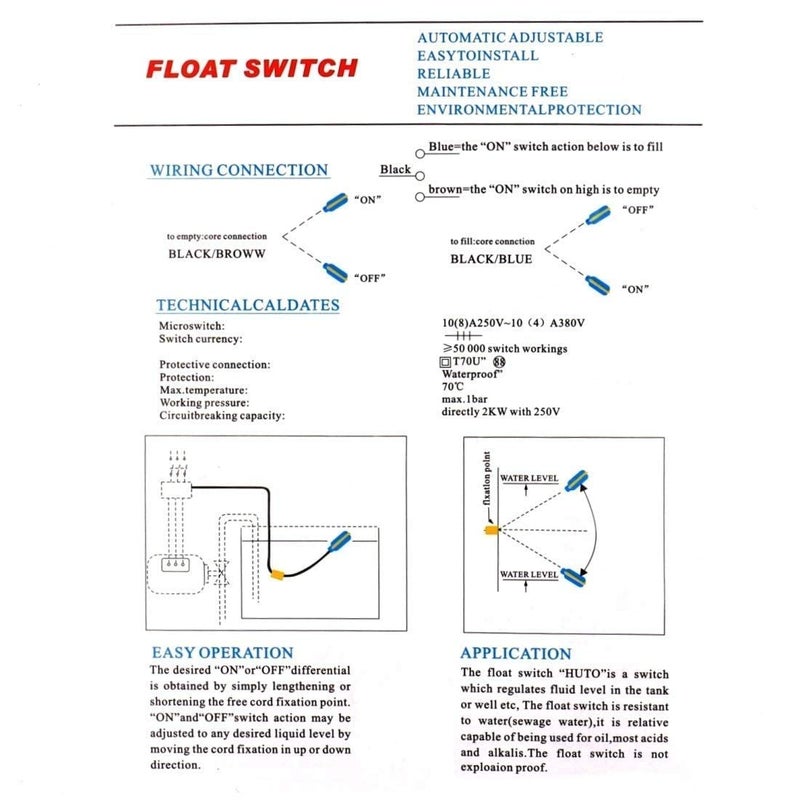 Nxtop 4M Cable Float Switch Water Level Controller for Tank Pump Sump Pump, Water Tank - Image 3